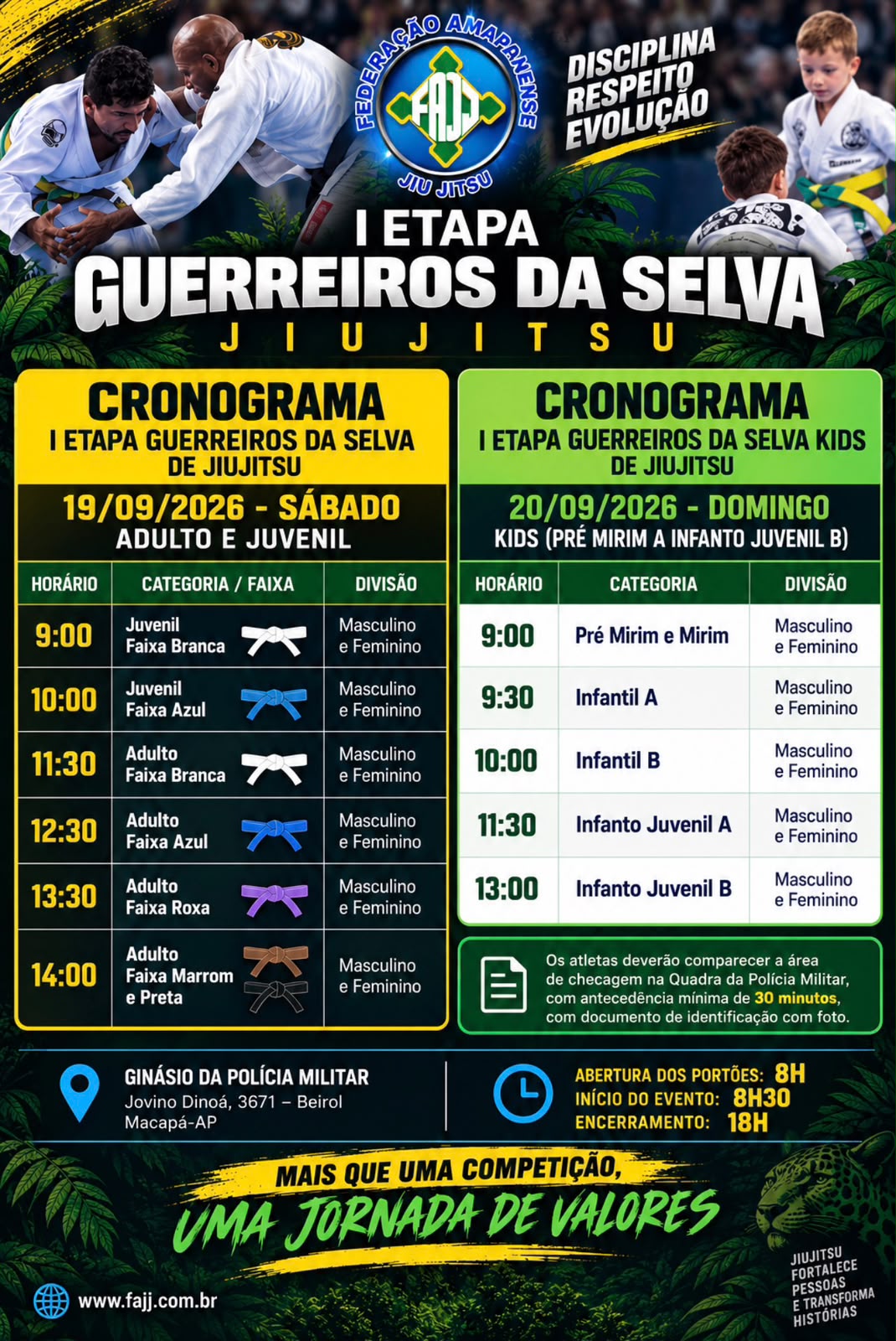 Cronograma I Etapa Guerreiros da Selva — 19 e 20 de setembro de 2026